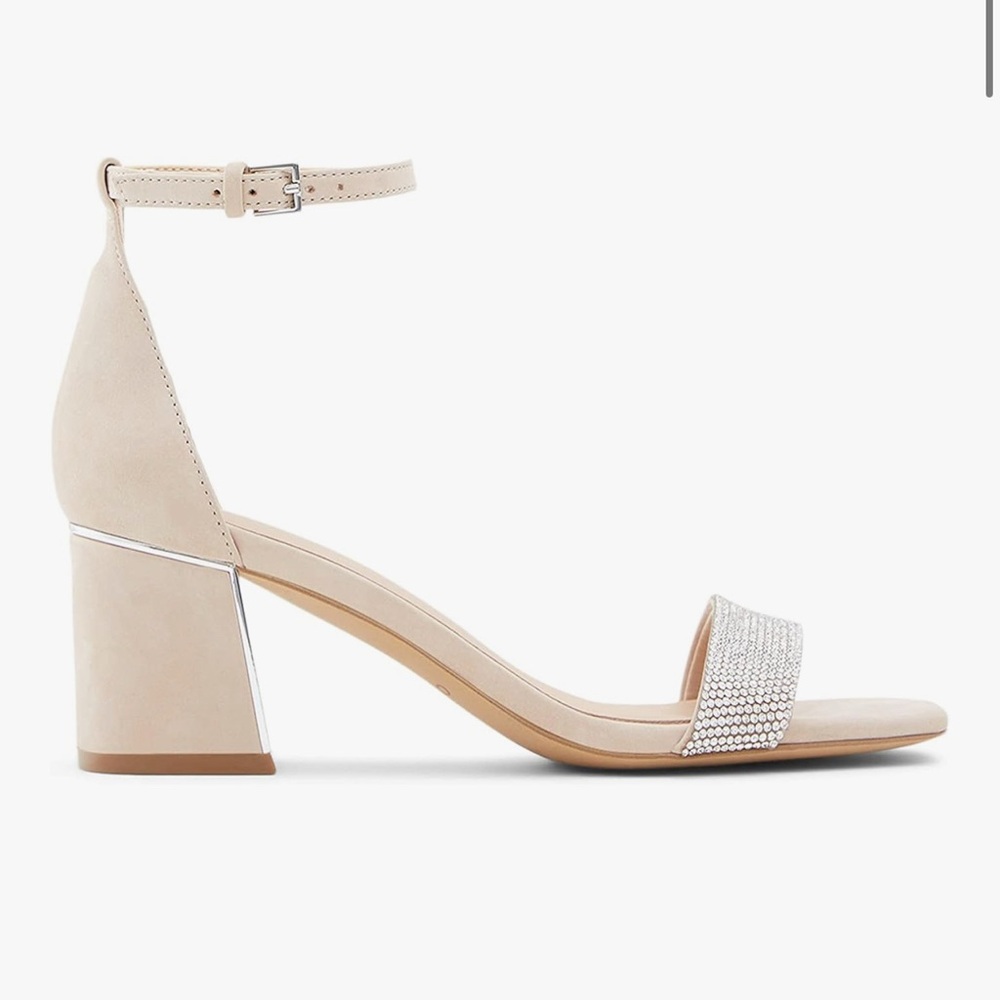 ALDO Kedeaviel mid block heeled embellished sandals in bone leather